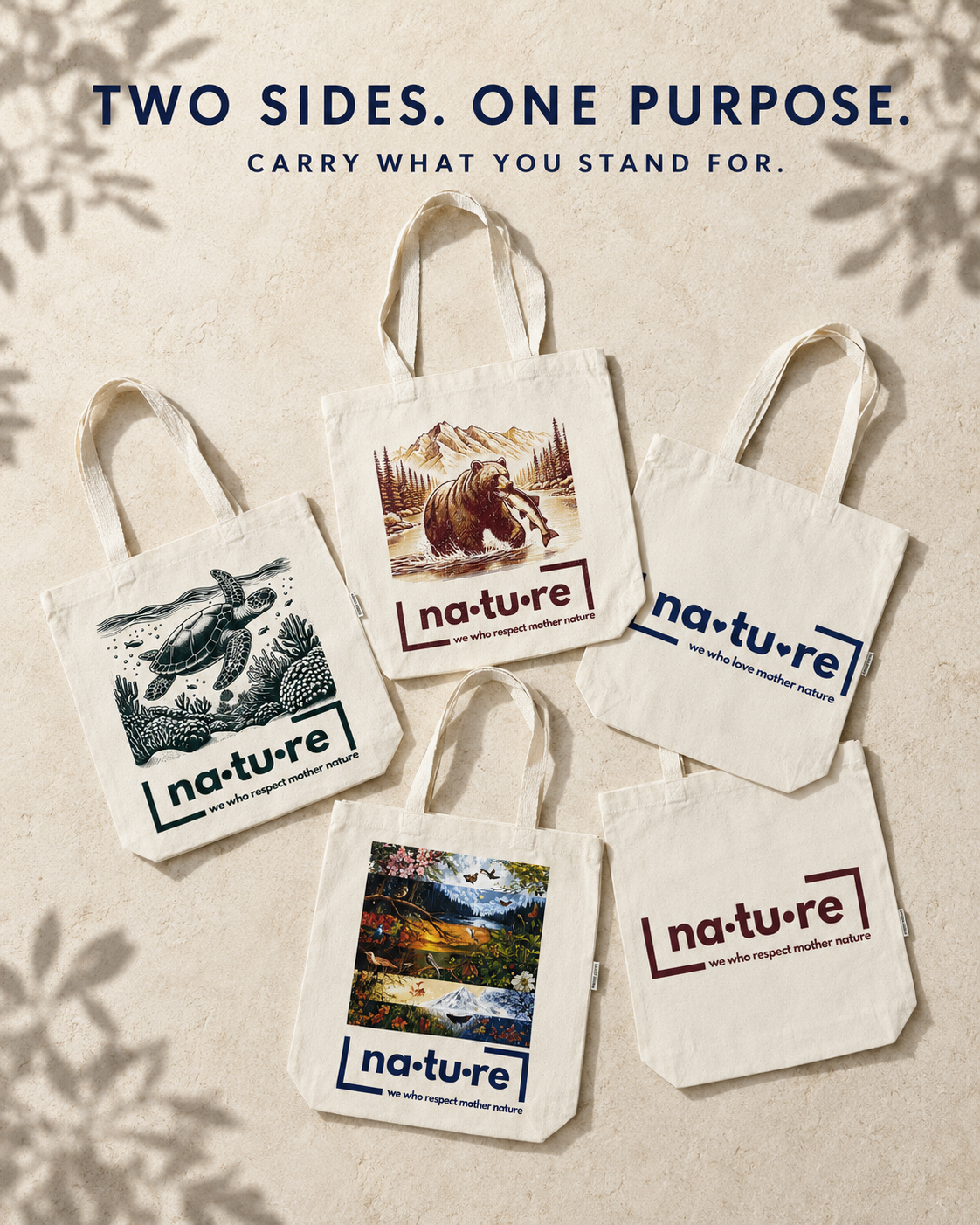 Bear & Salmon Double-Sided Organic Tote | Nature Wear Brand - Image 3