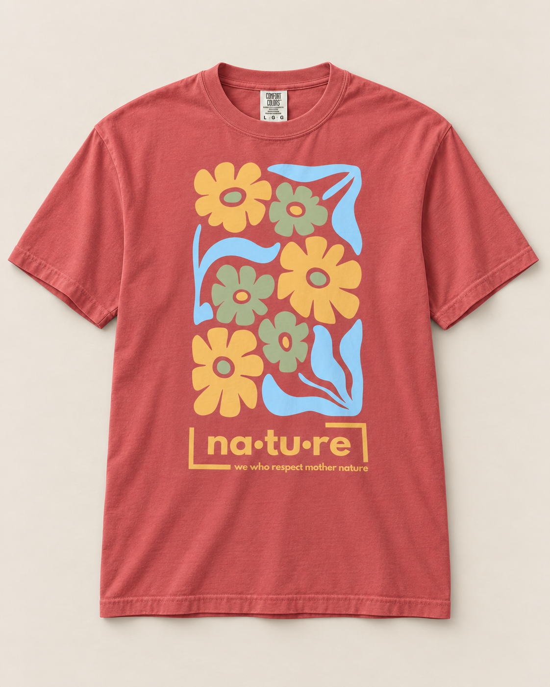Boho flower shirt, terracotta, front view — Nature Wear Brand