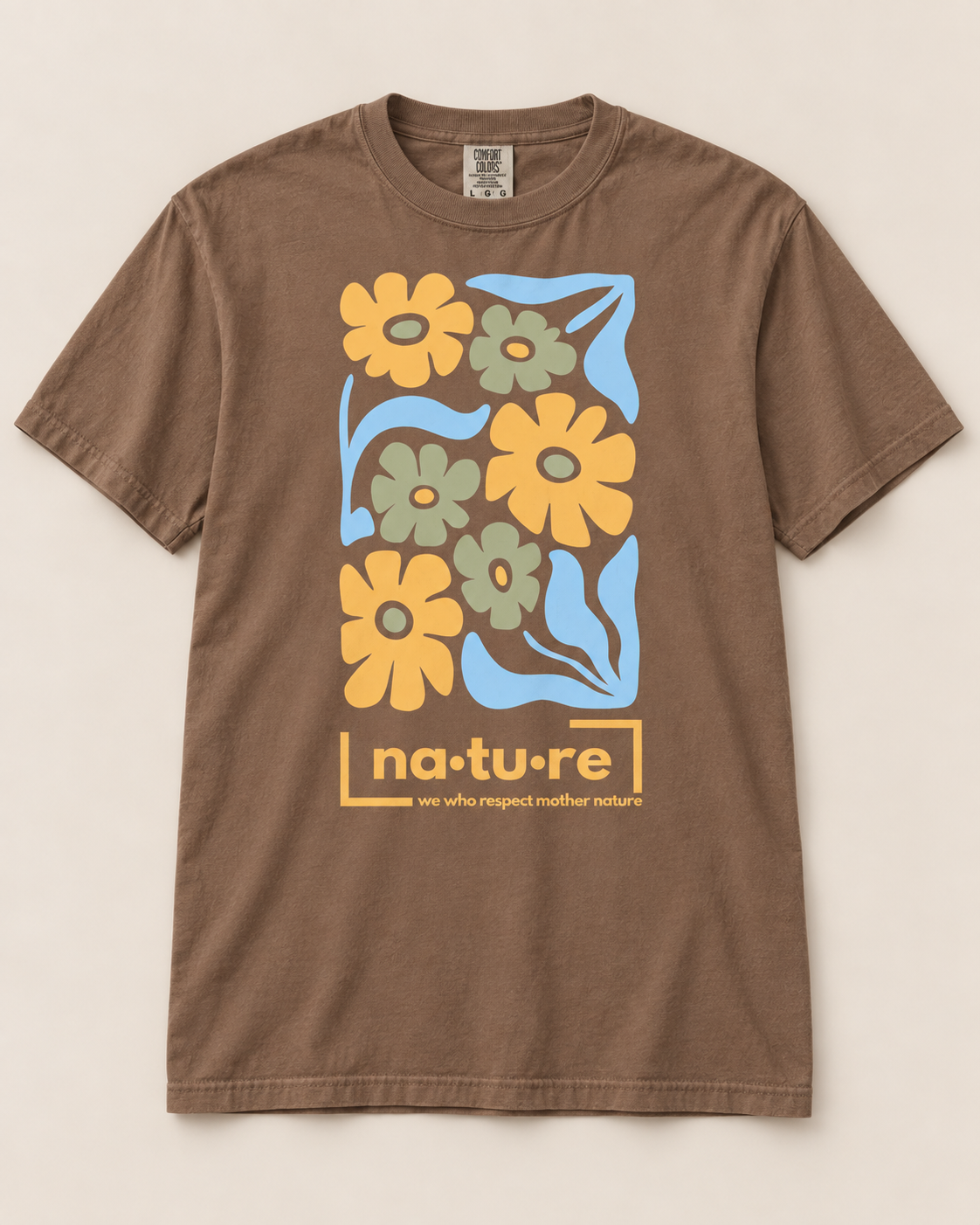 Boho flower shirt, brown, front view — Nature Wear Brand