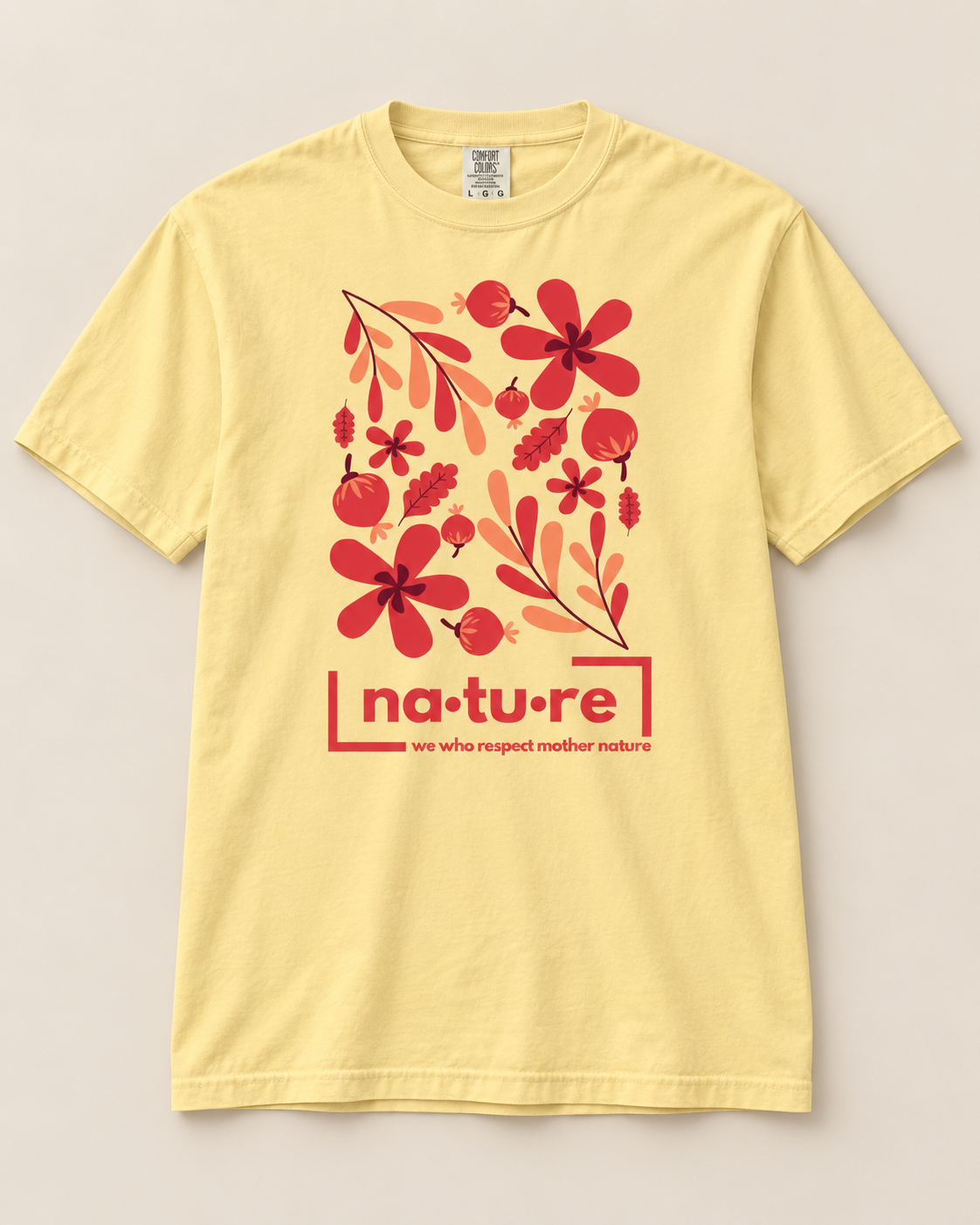 Floral graphic tee, butter, front view — Nature Wear Brand