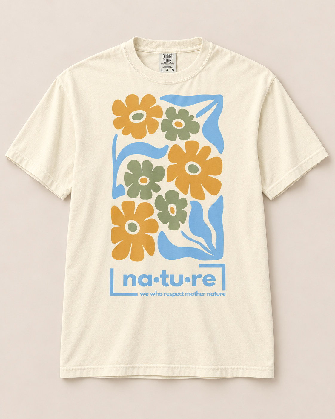 Boho flower shirt, ivory, front view — Nature Wear Brand