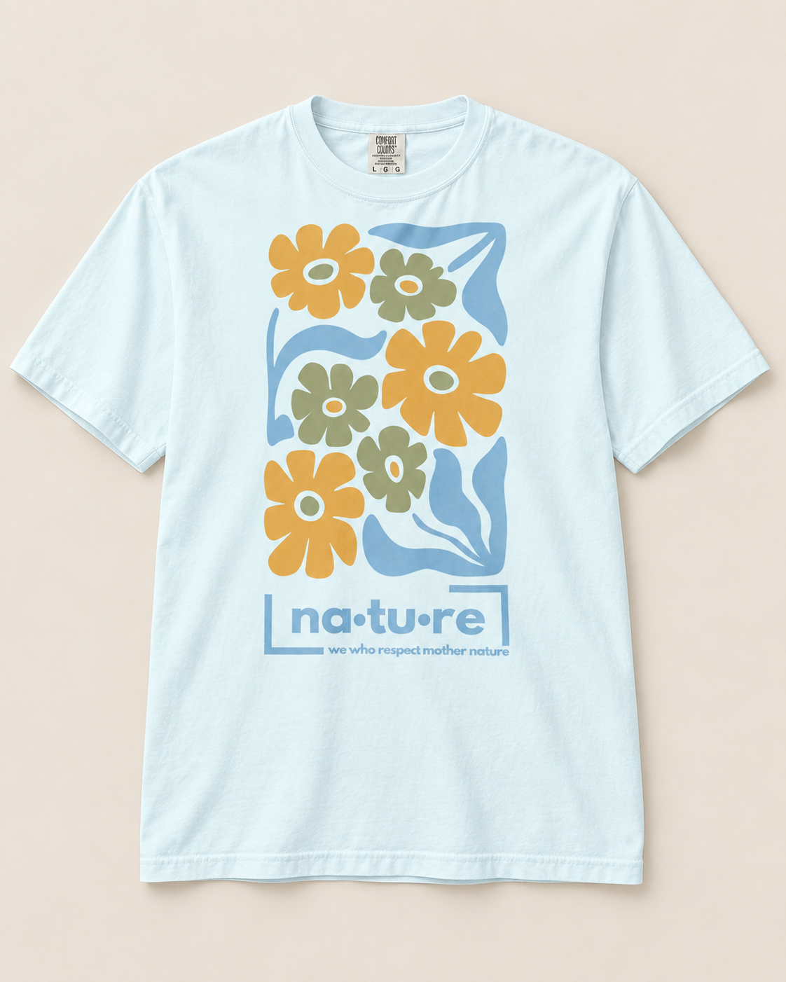 Boho flower shirt, ice blue, front view — Nature Wear Brand