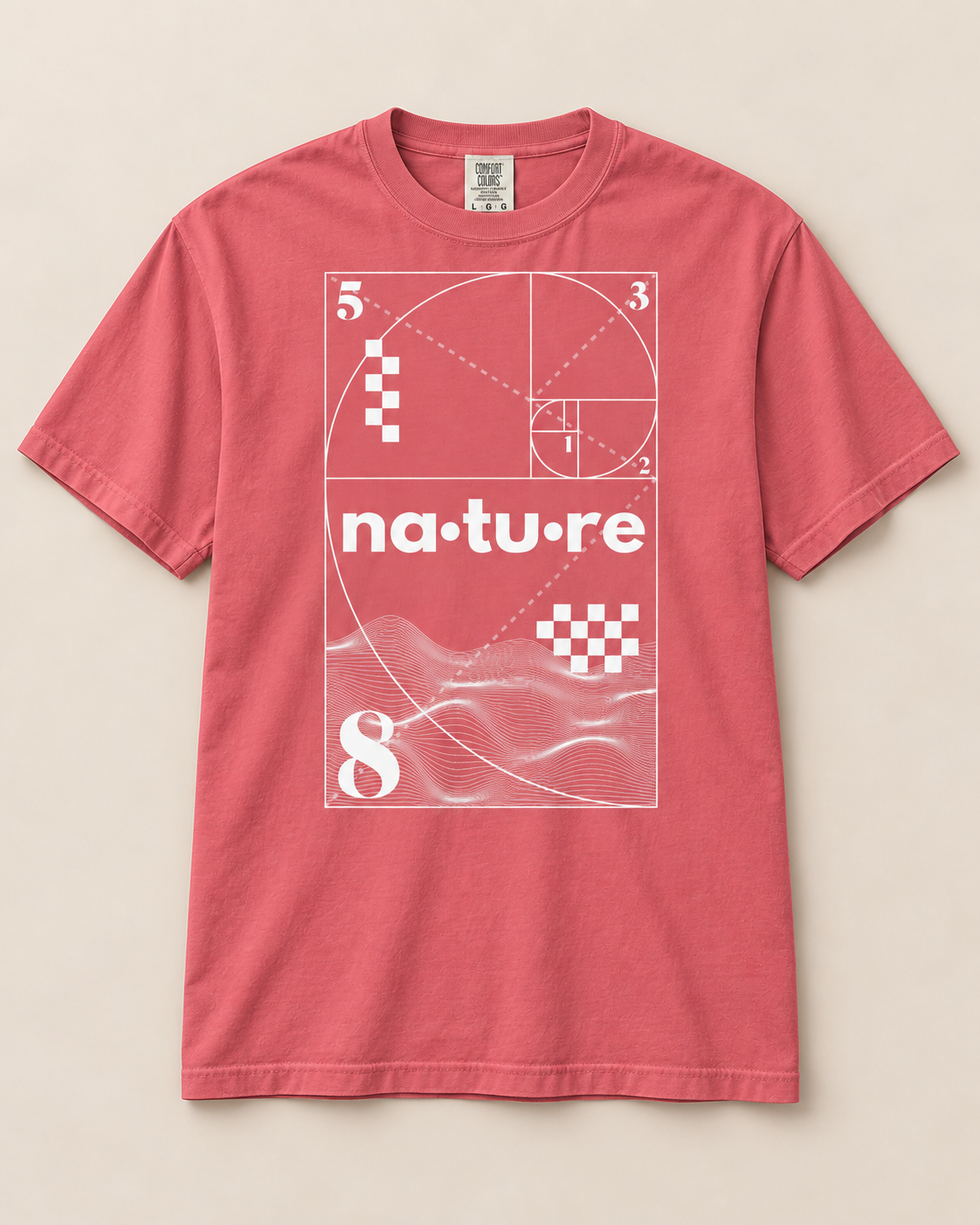 Fibonacci spiral t-shirt, watermelon, front view — Nature Wear Brand