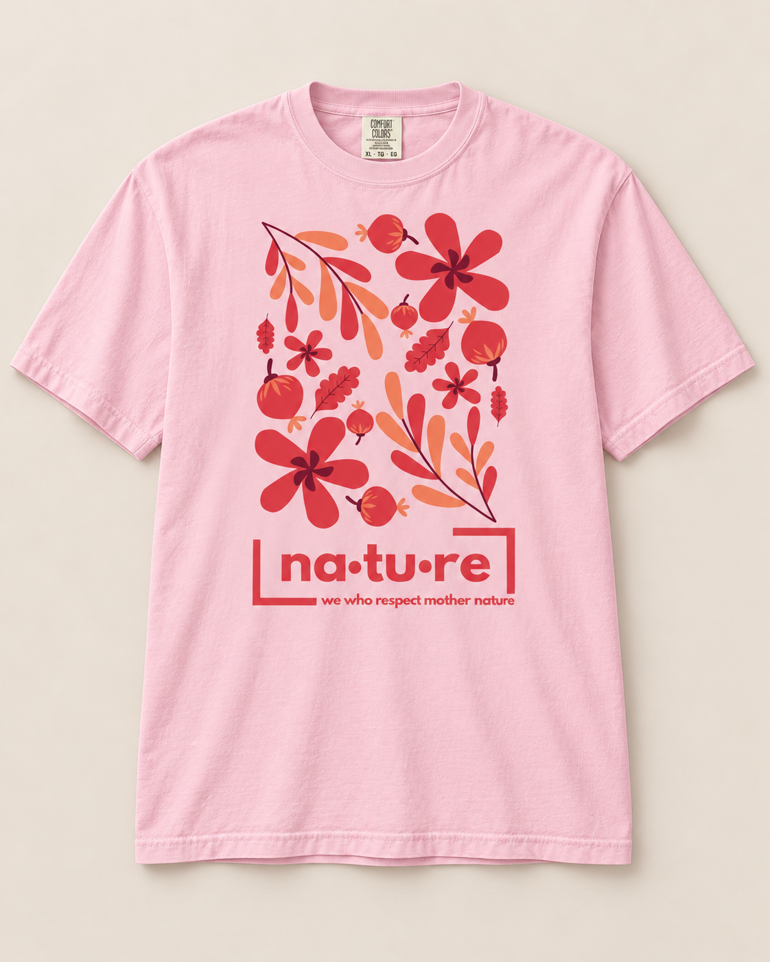 Floral graphic tee, light pink, front view — Nature Wear Brand