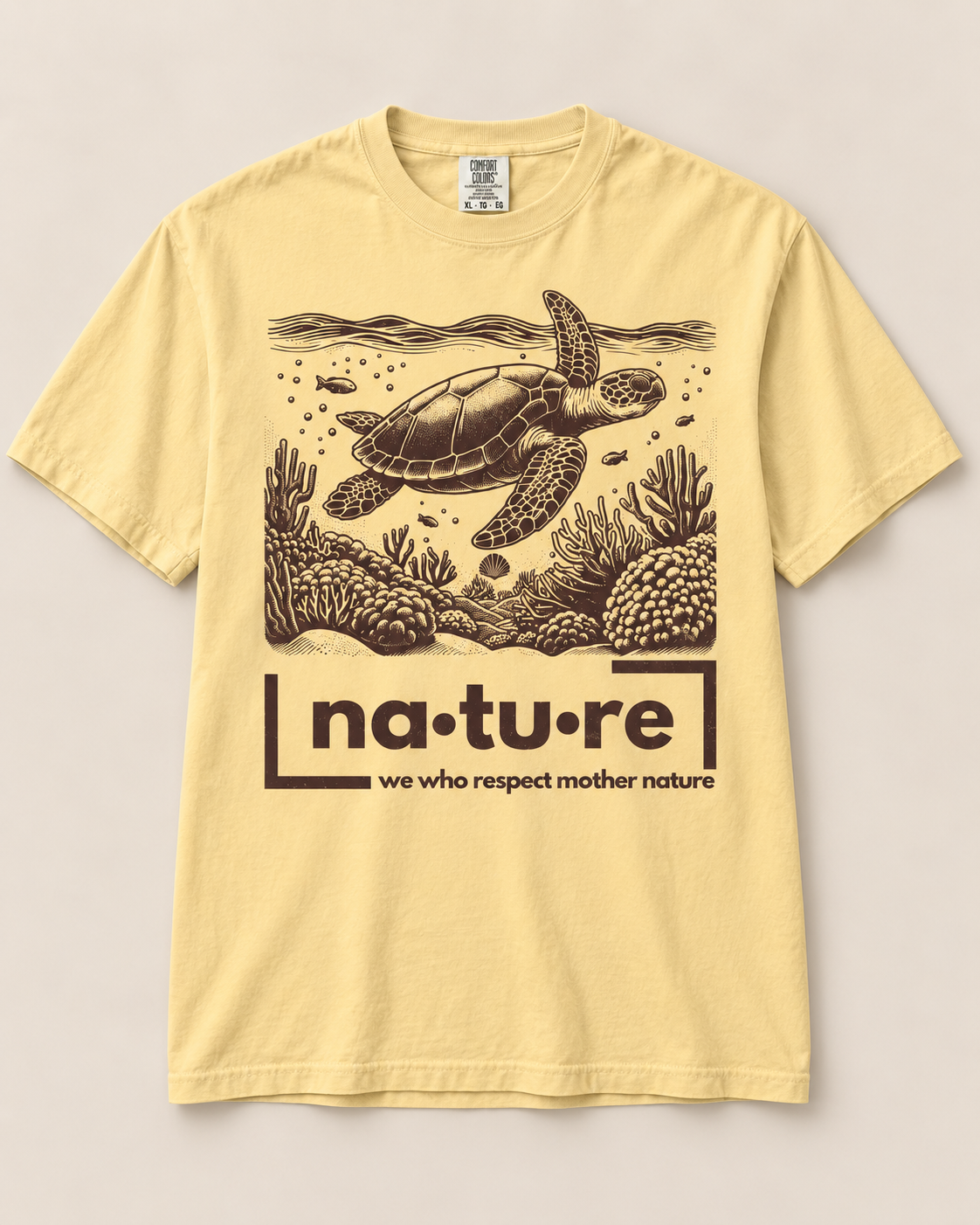 Sea turtle shirt, butter, front view — Nature Wear Brand
