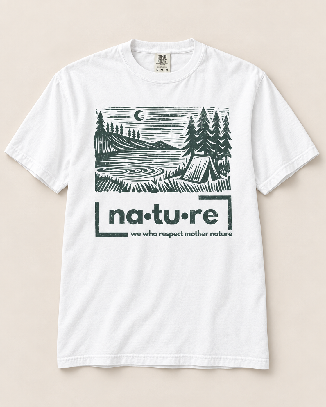 Camp lake shirt, white, front view — Nature Wear Brand