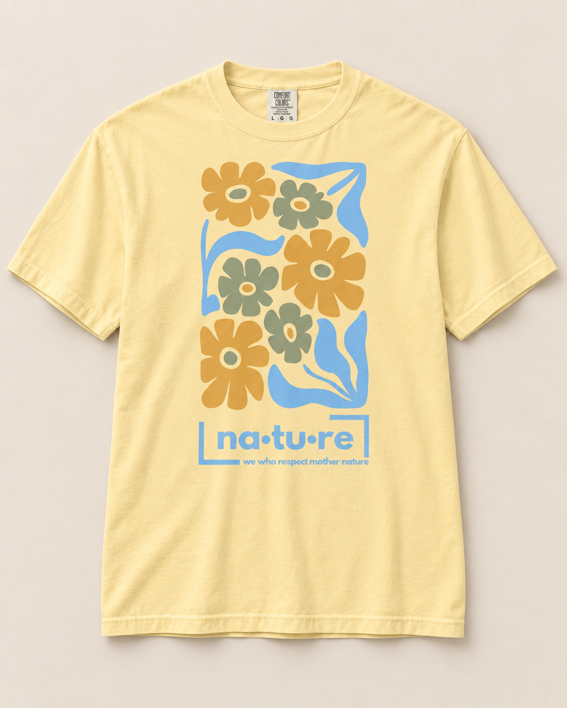 Boho flower shirt, butter, front view — Nature Wear Brand