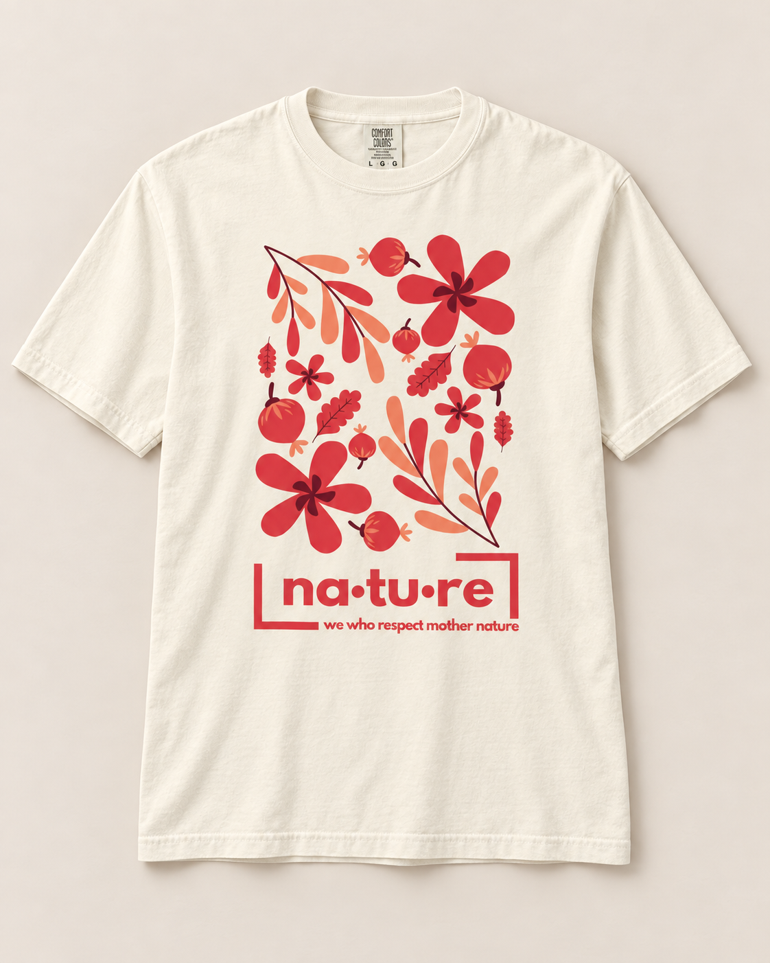 Floral graphic tee, ivory, front view — Nature Wear Brand