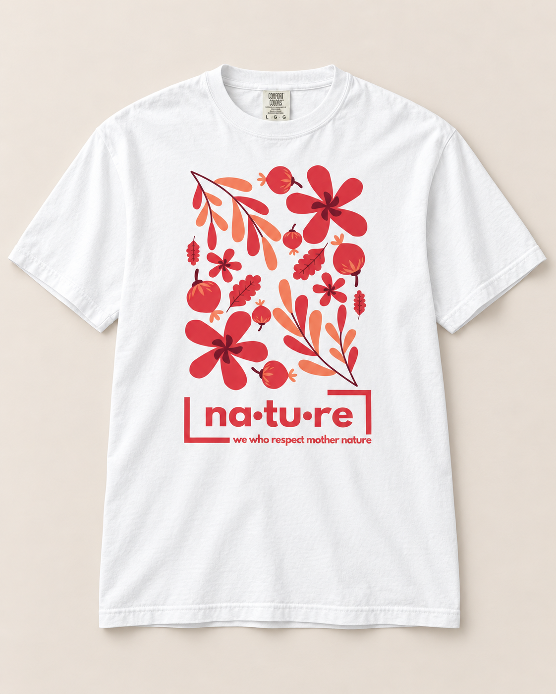 Floral graphic tee, white, front view — Nature Wear Brand
