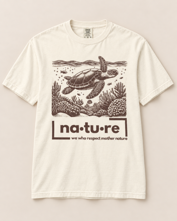 Sea turtle shirt, ivory, front view — Nature Wear Brand