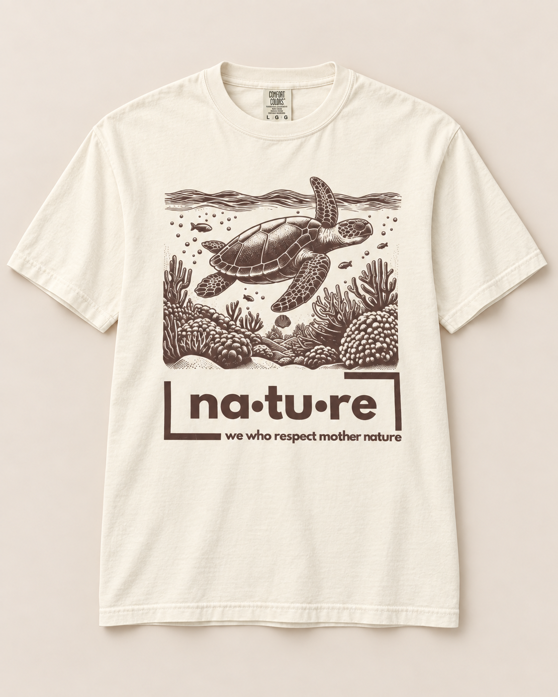 Sea turtle shirt, ivory, front view — Nature Wear Brand