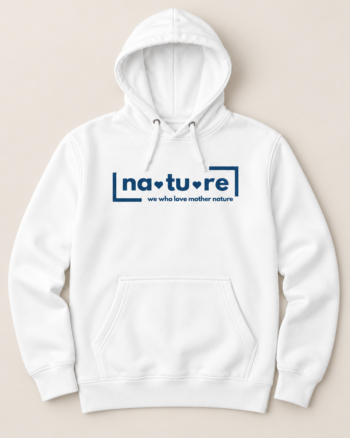 Nature lover hoodie, white with blue print, front — Nature Wear Brand