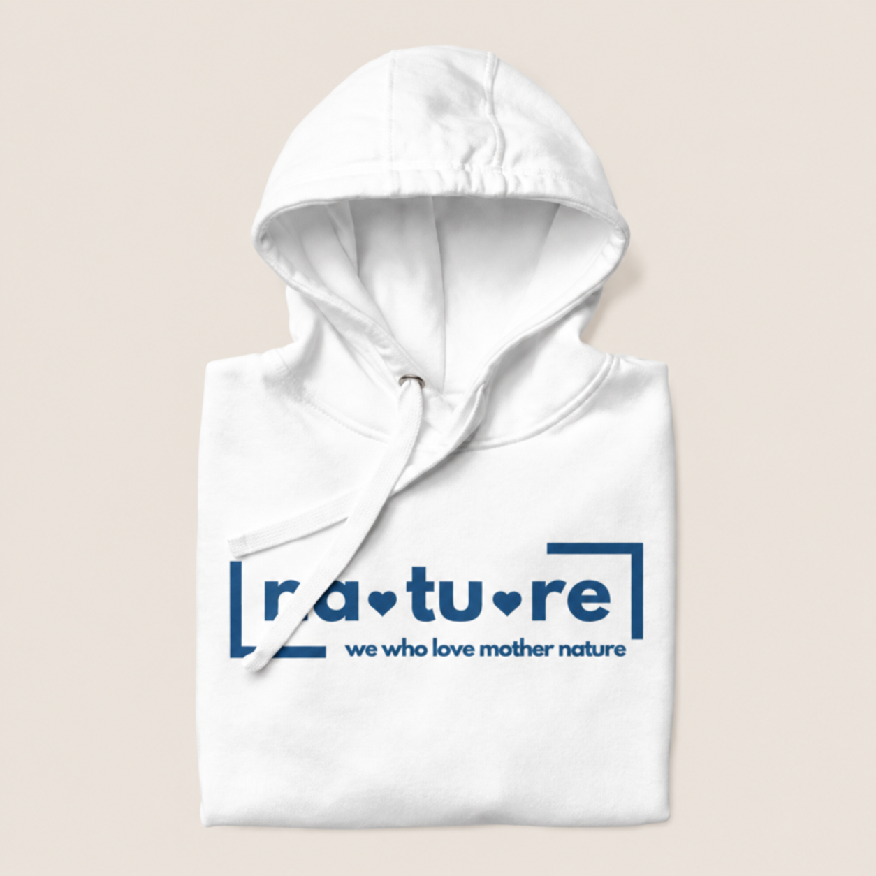 Nature lover hoodie, white with blue print, folded — Nature Wear Brand