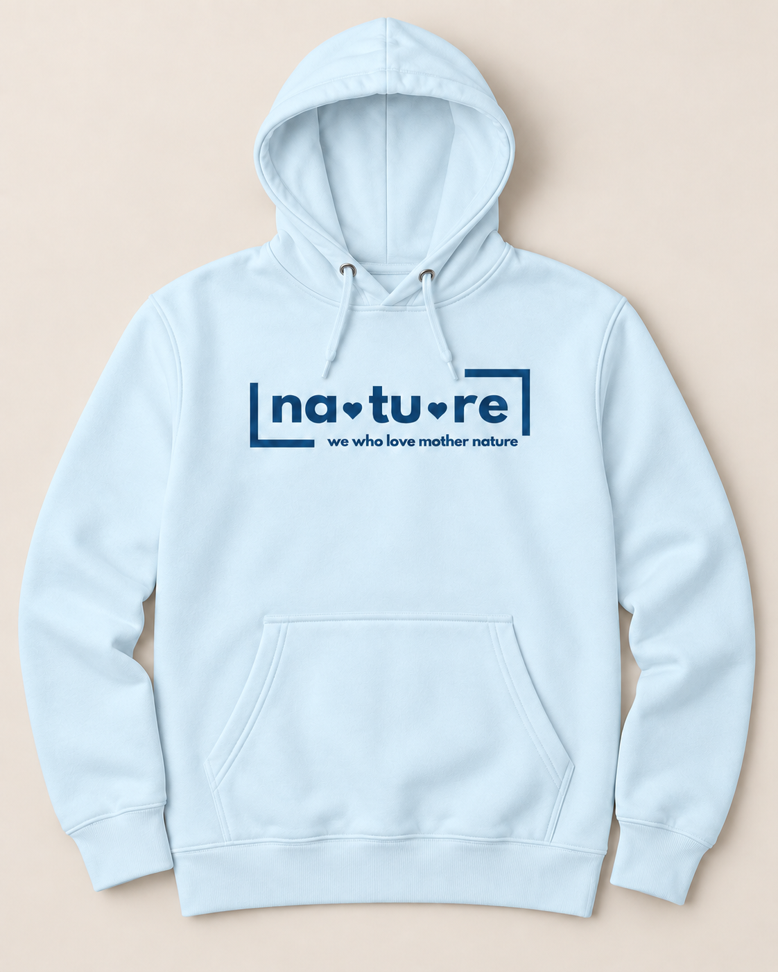 Nature lover hoodie, sky blue with blue print, front — Nature Wear Brand