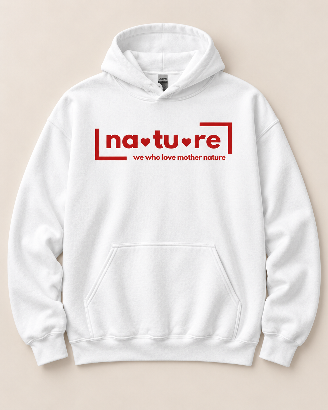 Nature lover hoodie, white with red print, front — Nature Wear Brand