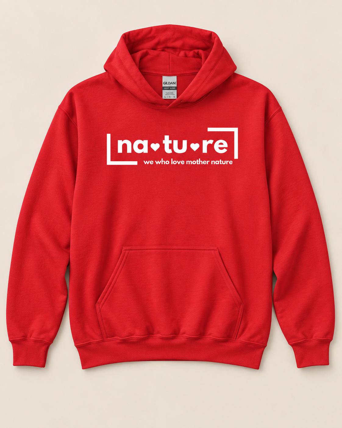 Nature lover hoodie, red with white print, front — Nature Wear Brand