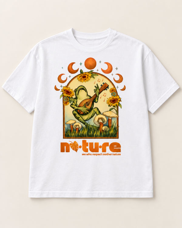 Lunar Groove Frog graphic tee, white, back print — Nature Wear Brand