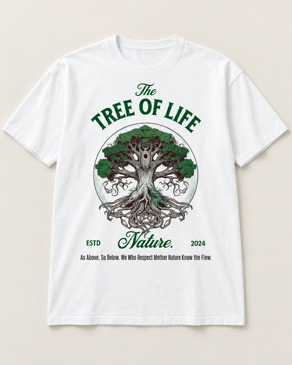 Tree of Life tee, white, front view — Nature Wear Brand