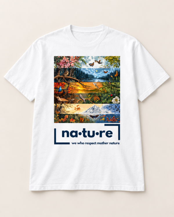 Four seasons t-shirt, white, front view — Nature Wear Brand