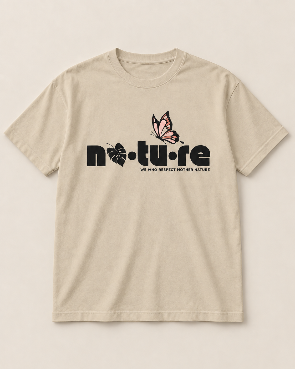 Butterfly graphic tee, sand, front view — Nature Wear Brand
