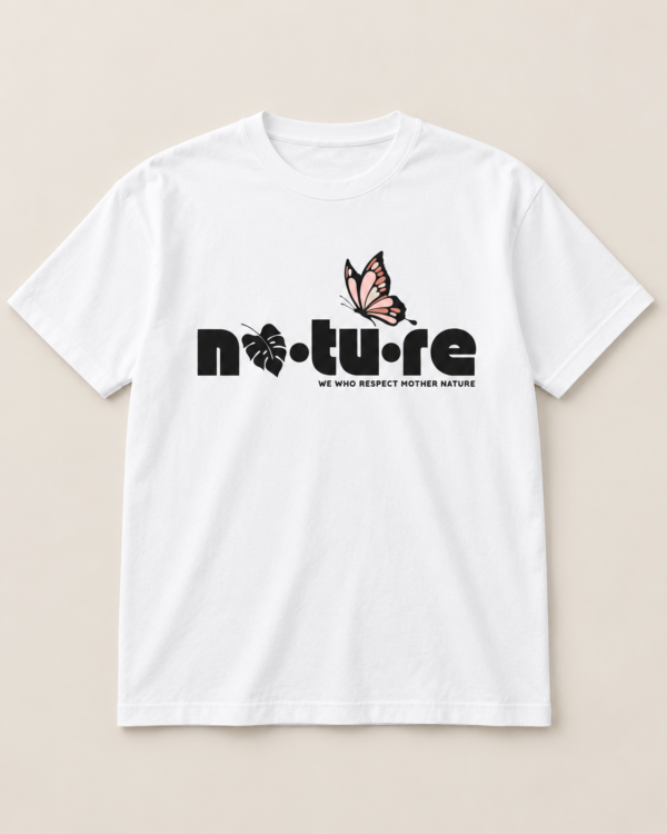 Butterfly graphic tee, white, front view — Nature Wear Brand