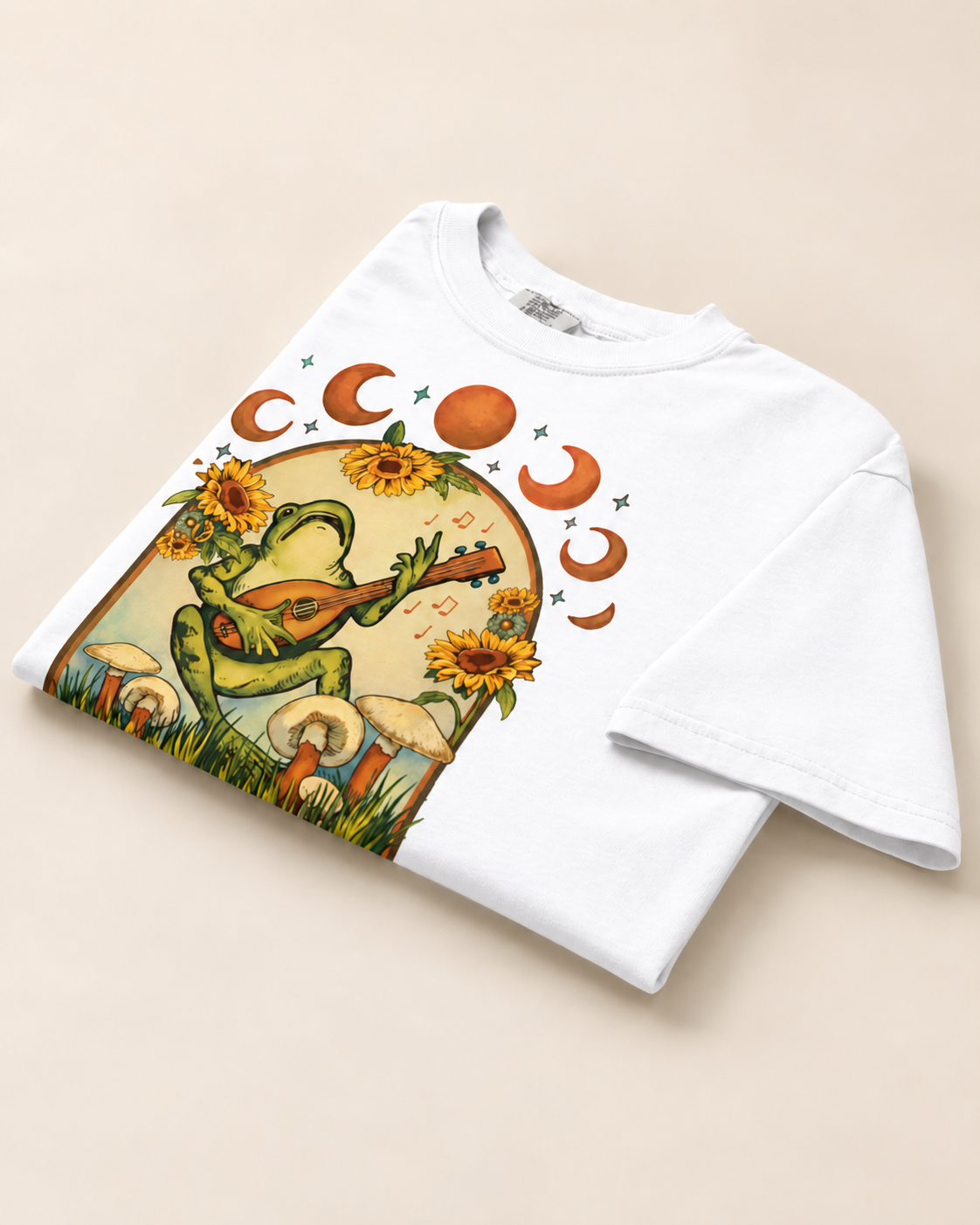 Lunar Groove Frog tee, white, front print folded — Nature Wear Brand