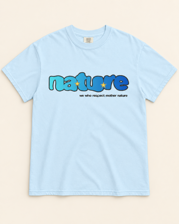 Nature bubble logo tee, light blue with blue fade print, front — Nature Wear Brand