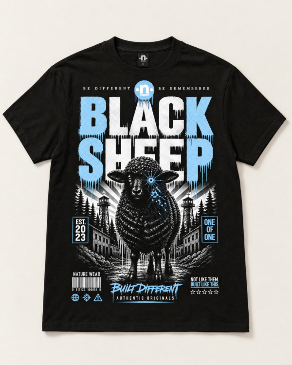 Black Sheep tee, black, front graphic — Nature Wear Brand