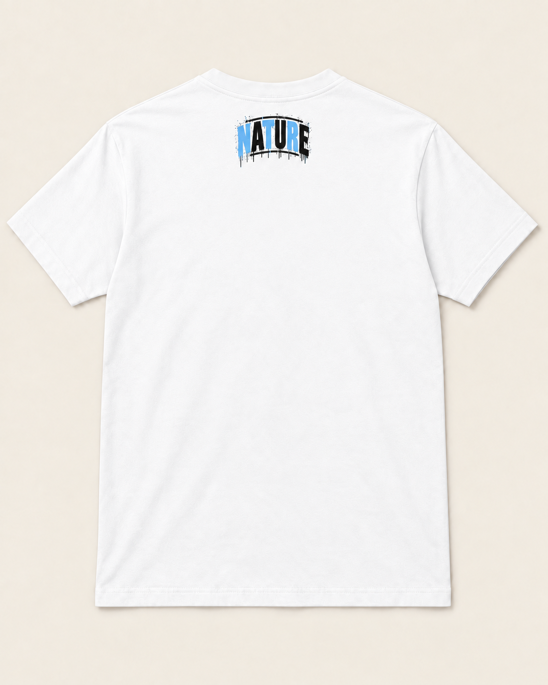 Black Sheep tee, white, back-collar NATURE mark — Nature Wear Brand