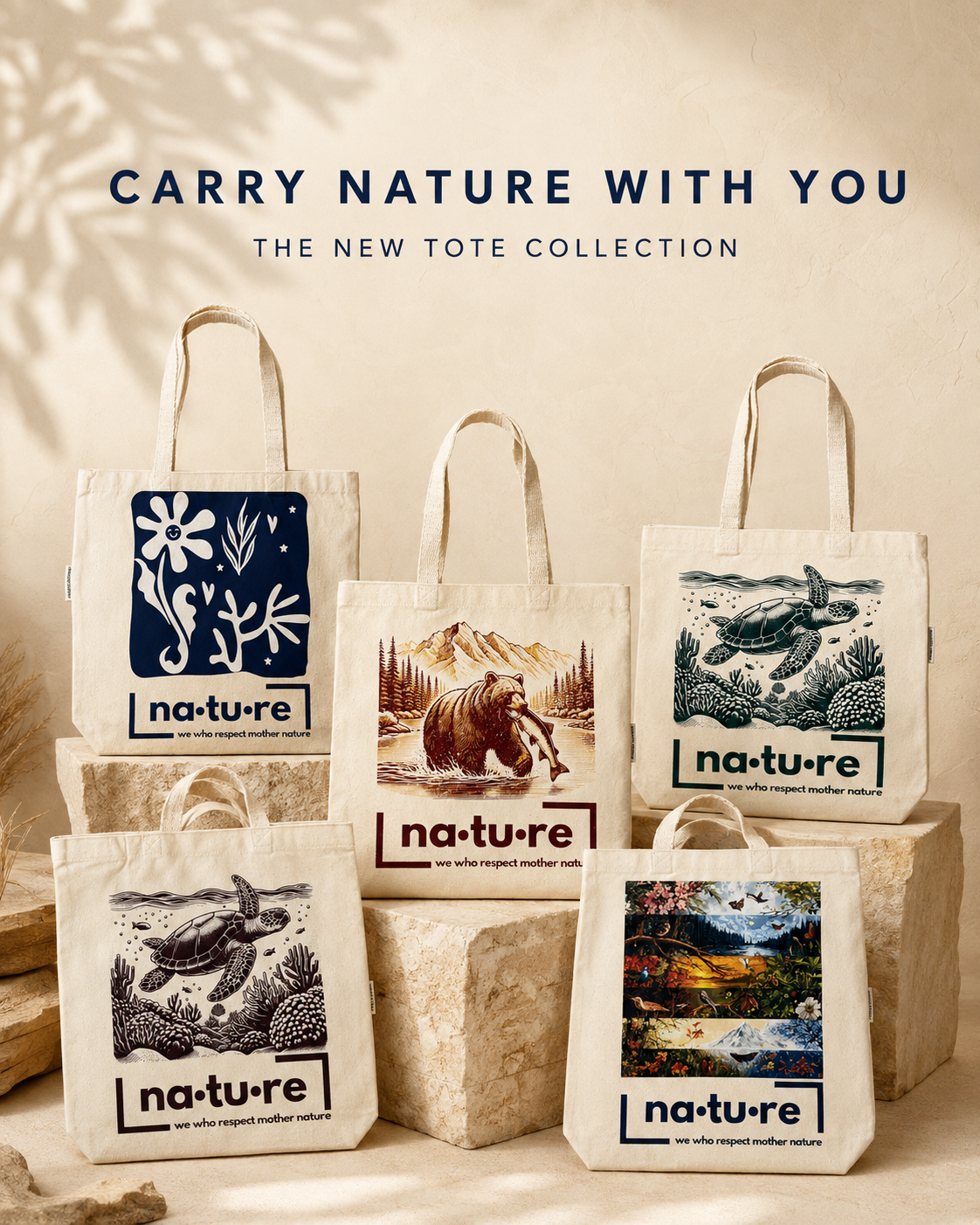 Bear & Salmon Double-Sided Organic Tote | Nature Wear Brand - Image 4
