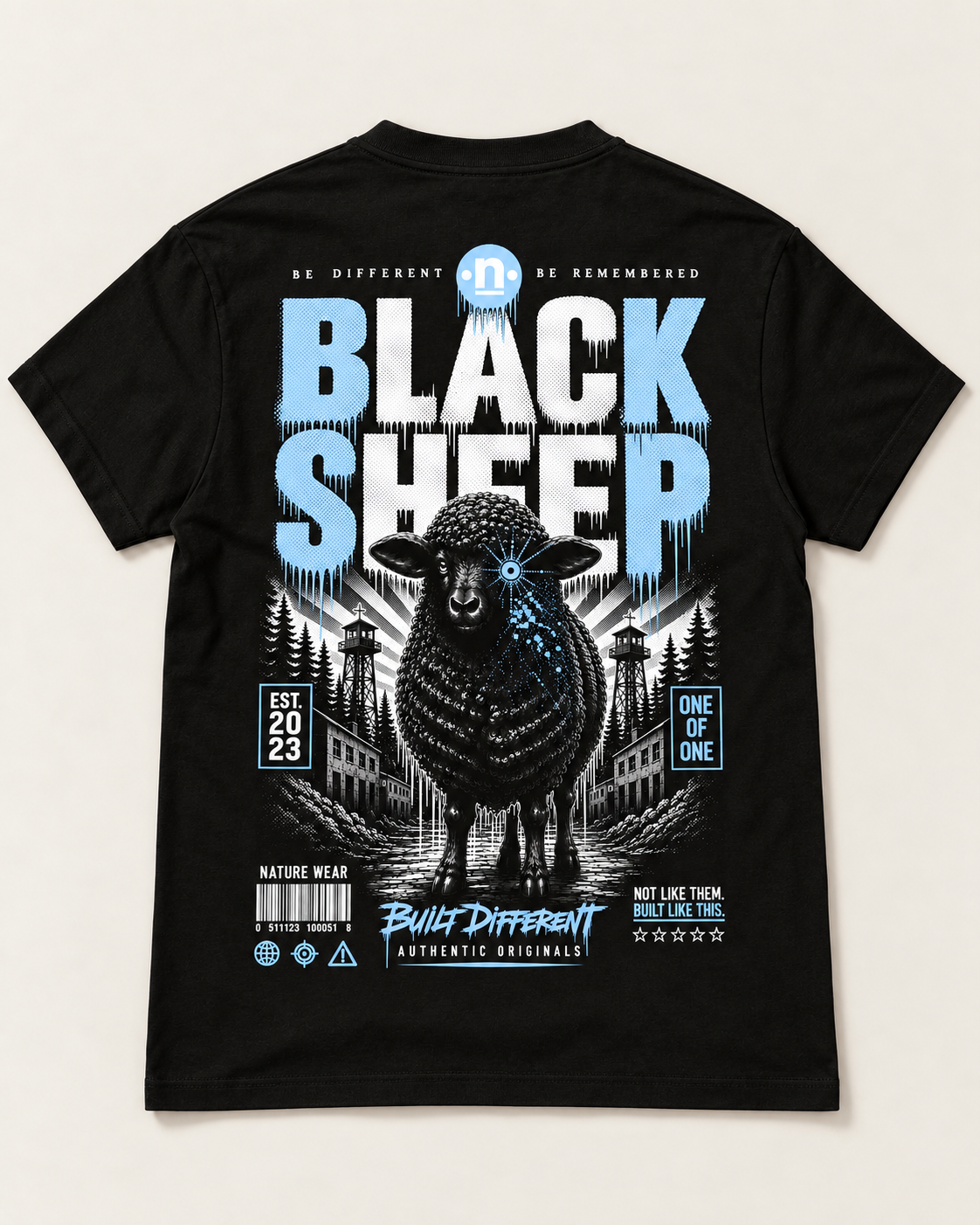 Black Sheep tee, black, back graphic — Nature Wear Brand