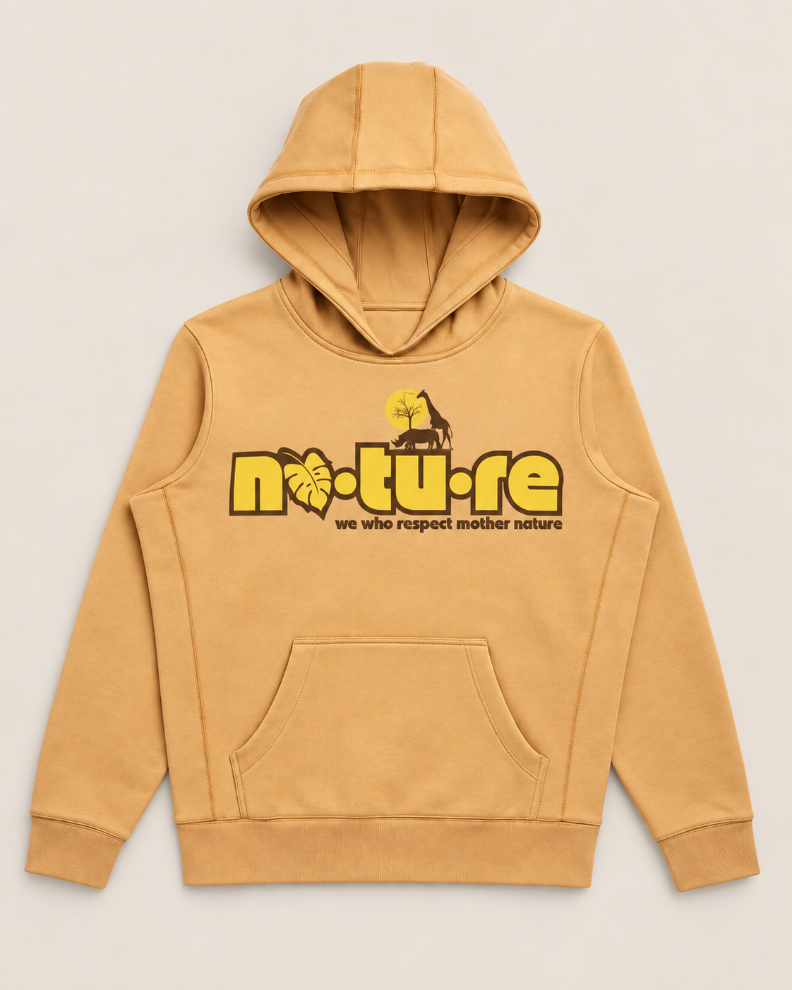 Nature safari graphic hoodie, camel, front — Nature Wear Brand