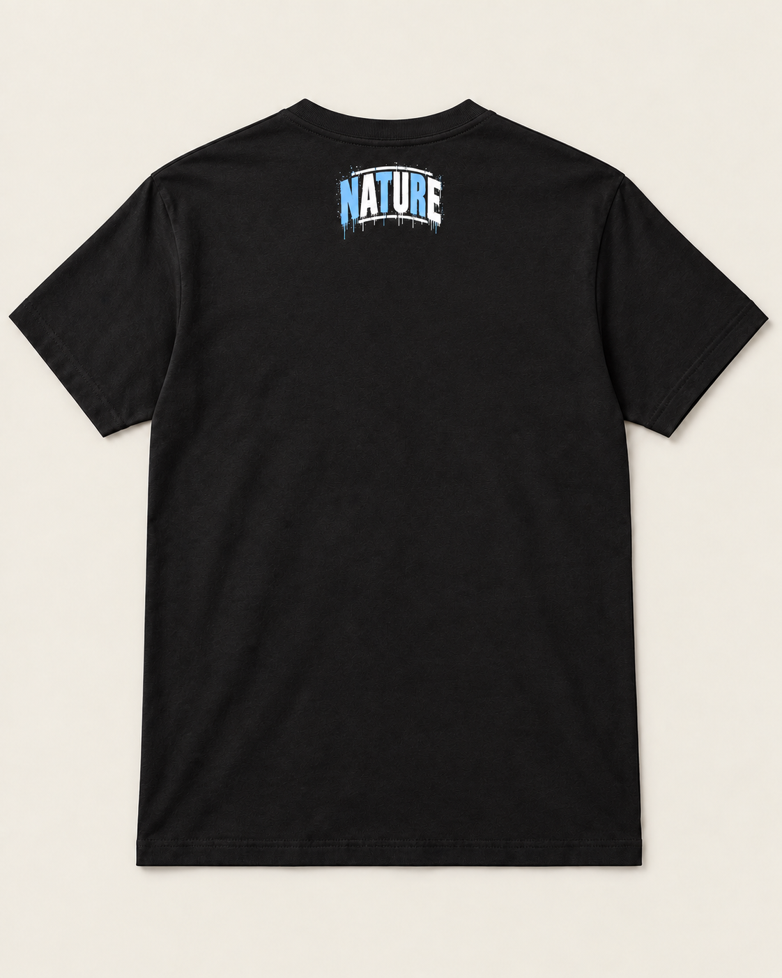 Black Sheep tee, black, back-collar NATURE mark — Nature Wear Brand