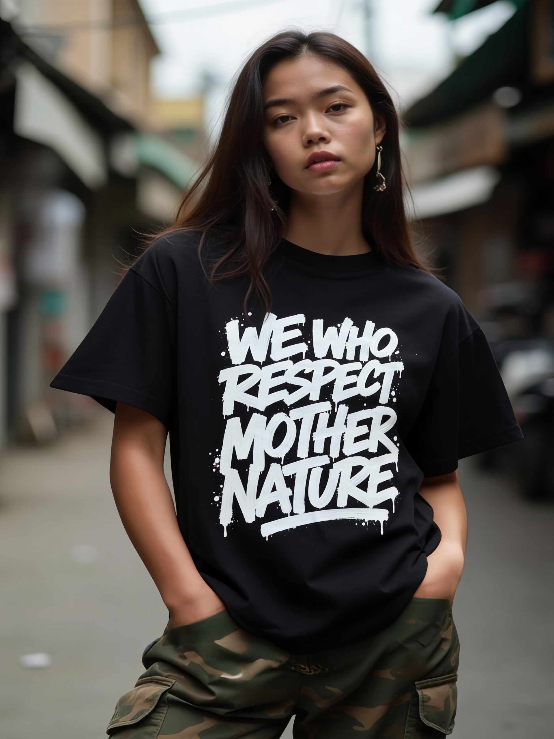 Graffiti Slogan Tee – We Who Respect Mother Nature | Nature Wear Brand - Image 3